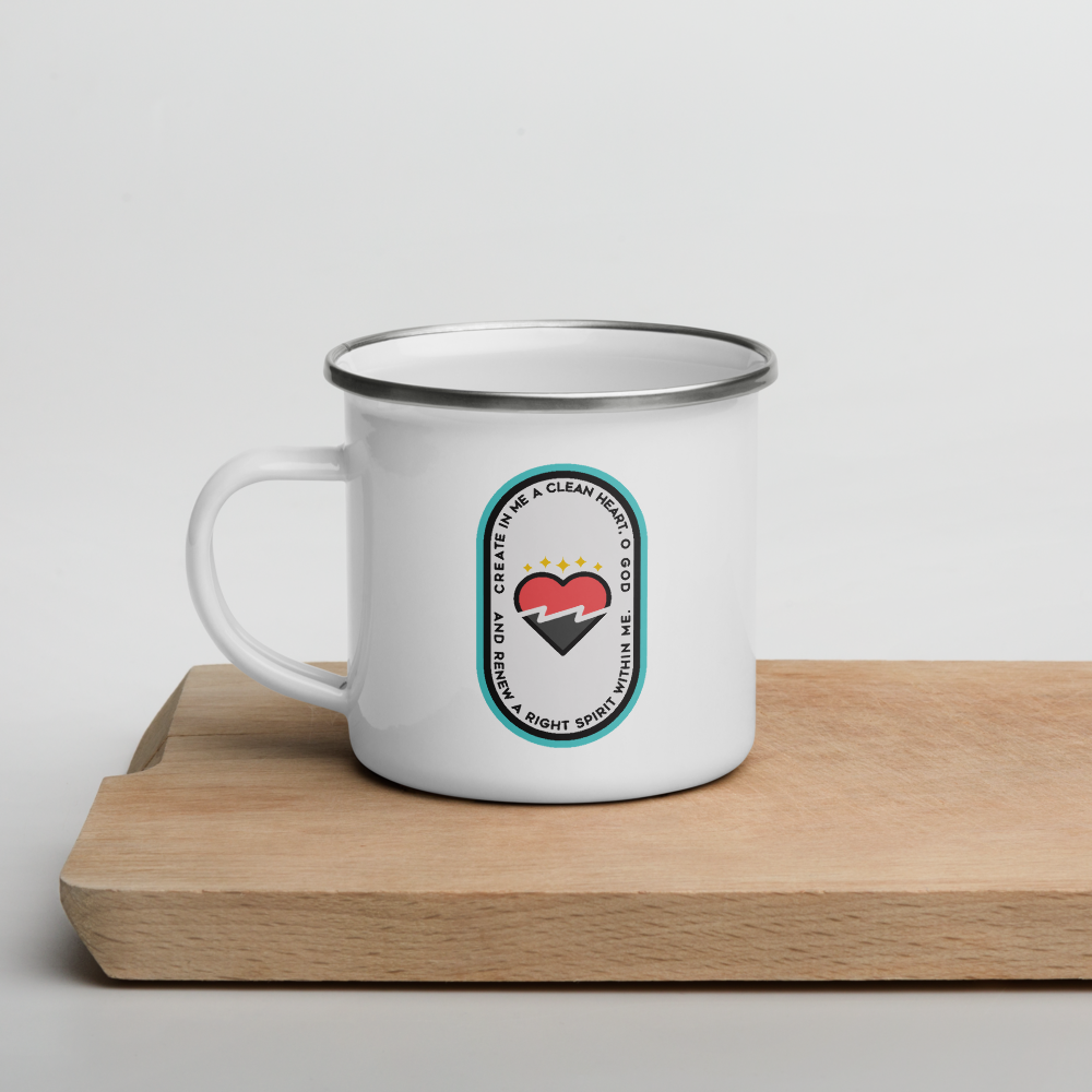 Psalm 51:10 12oz Enamel Mug - 1689 Designs