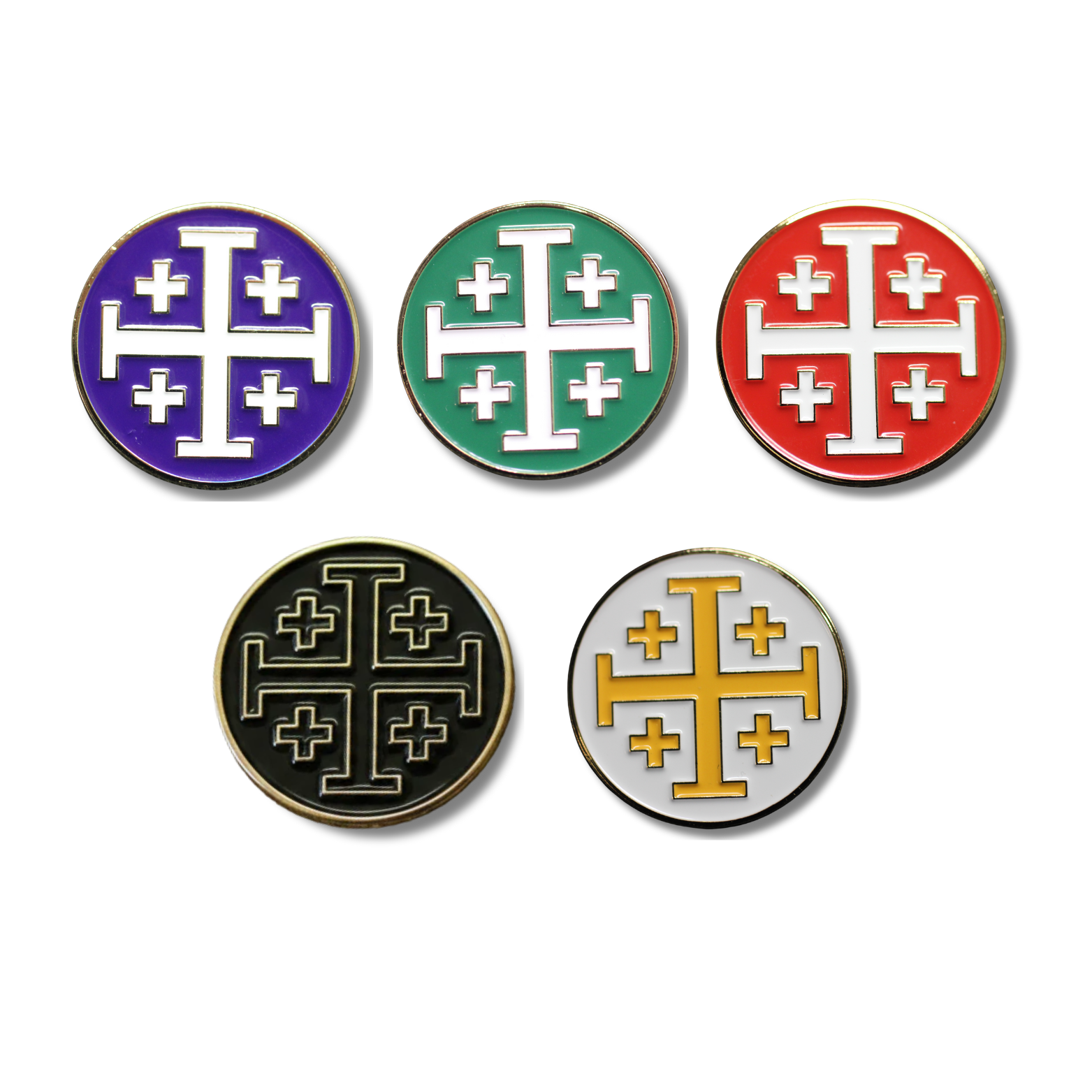 Jerusalem Cross Lapel Pins (5 Color Set Collection)