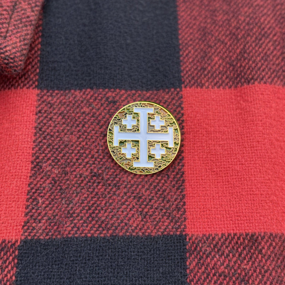 Jerusalem Cross Camo Lapel Pin - 1"