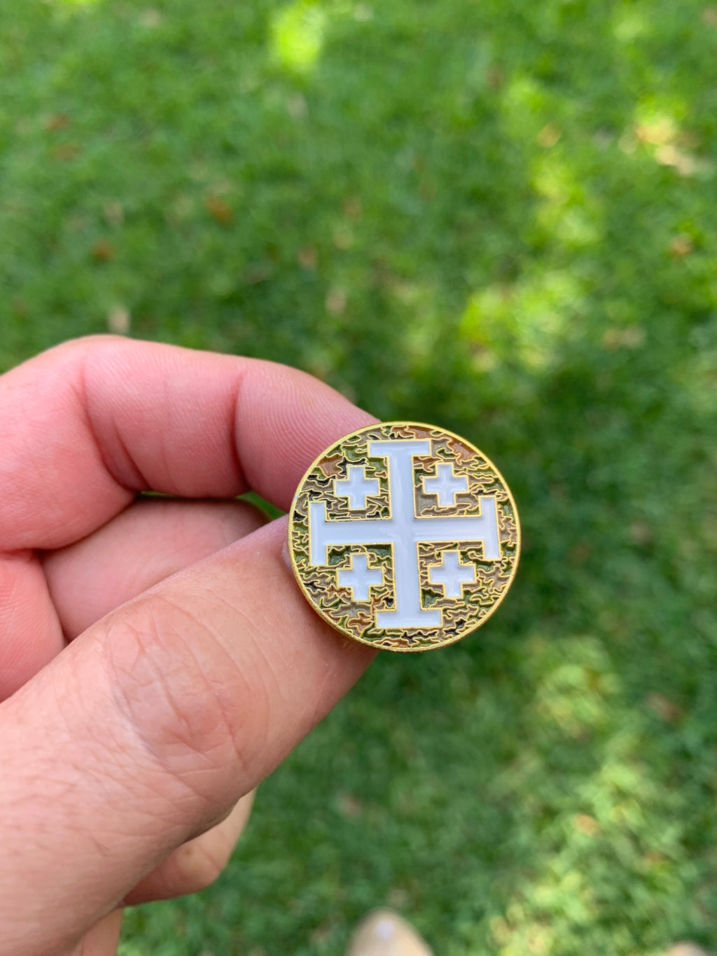 Jerusalem Cross Camo Lapel Pin - 1"